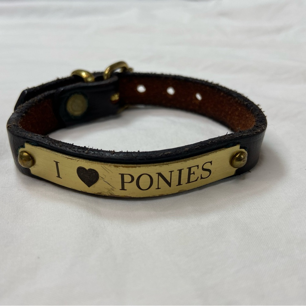 I ♥ PONIES Leather Bracelet‎ with Brass Plate 8"